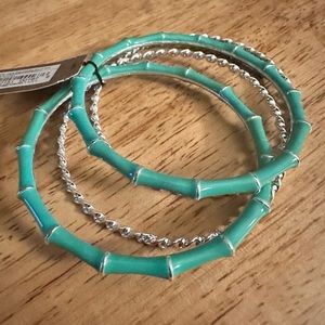 Turquoise and Silver Bamboo Bangle Set NWT!